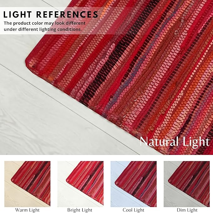 Rug Area Rugs Cotton Red 24x36 Inches Multicolour Chindi for Livingroom Bedroom Washable RagRug Reversible Farmhouse Kitchen RunnerRug Carpet Area Runner Mat for Hallway, Entryway
