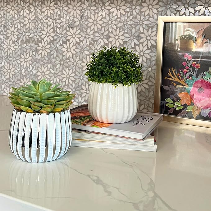 Admired By Nature 4" Ceramic Flower Planter, Ceramic Pot Planter, Indoor Ceramic Bowl, Houseplant Ceramic Pot, Decorative Planter for Indoor Plant Succulent Plant Home Décor, Lightweight, White