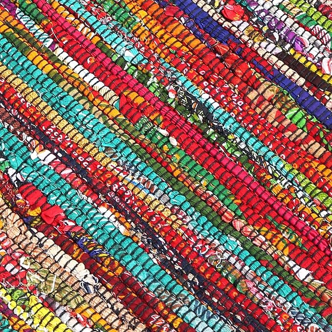 Rug Area Rugs Cotton 3x5 Ft Multicolour Chindi for Livingroom Bedroom Washable RagRug Reversible Farmhouse Kitchen RunnerRug Recycled RunnerRug for Hallway, Entryway 36x60 Inch