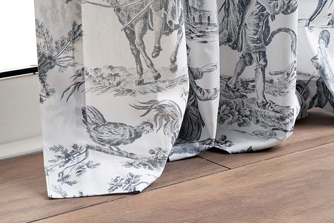 Maison d' Hermine Curtains for Living Room 100% Cotton 108 inch Length One Panel Light Filtering Toile Curtains with Rod and Loop Pockets (The Miller Paloma Gray (White Background), 50" W x 108" L)