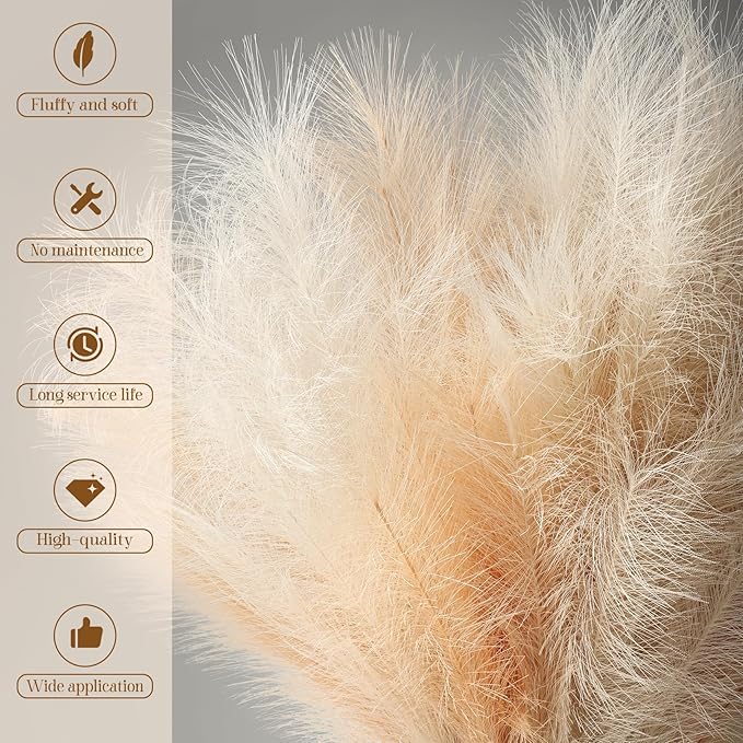 Ouddy Decor 8 Pcs Faux Pampas Grass Decor 38''/97cm Tall Artificial Large Pompous Pompas Floral Fluffy Fake Plants Floor Vase Filler for Wedding Kitchen Home Boho Decorations, Mixed Beige