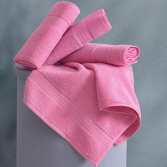 Quick-Dry, Soft & High Absorbent Hand Towels 16"x29" Cotton Turkish Hand Towel Set of 4 | Daily Use 100% Cotton Towels for Bathroom, Gym & More | Bathroom Hand Towels (4 Pcs, Hot Pink)