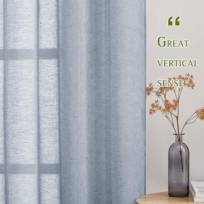 NICETOWN Linen Sheer Kitchen Short Curtains 48 inch Length 2 Panels, Grommet Semi Sheer Small Window Treatments Privacy with Light Filtering Drapes for Bedroom, Sea Mist, W36 x L48, 2 Panels