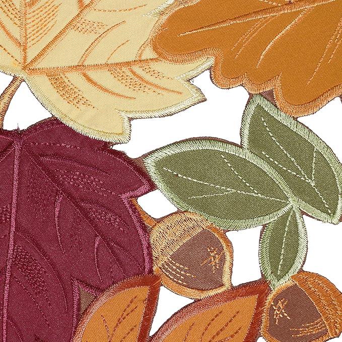 OWENIE Leaves Fall Table Runner, Fall Decor for Home, Thanksgiving Runner, 13 Inch x 70 Inch, Embroidered Harvest Maple Leaf Decoration for Autumn, Applique Dresser Scarf