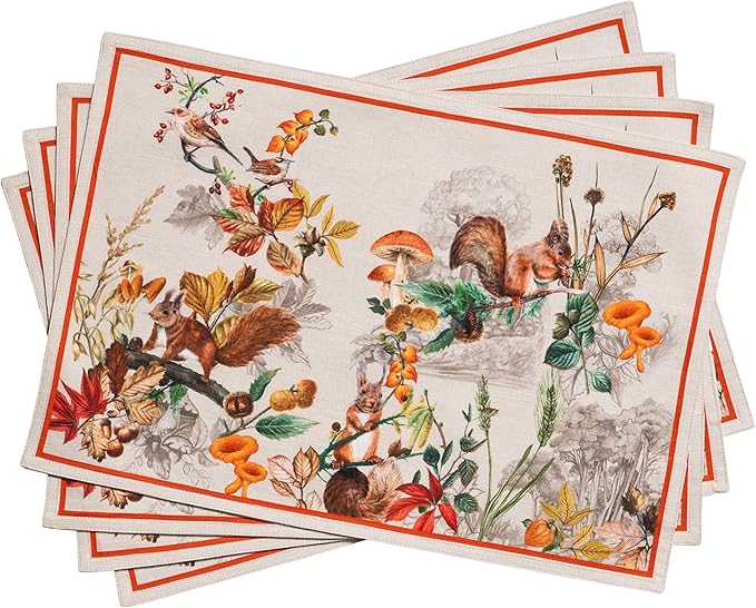 Maison d' Hermine Placemats Set of 4 100% Cotton Washable Cloth Place Mats, Reusable Table Mats for Kitchen Dining Decoration, Party, Wedding, Restaurant (Recolte, 13" x 19")