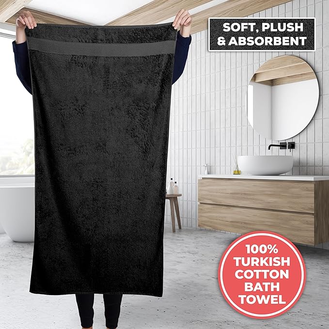 TEXTILOM Bath Towel Set – Hotel and Spa Quality & Soft & Absorbent & Quick Dry Bath Towels for Bathroom – 100% Turkish Cotton Bathroom Towels Set of 4 (27 x 54 inches)- Black