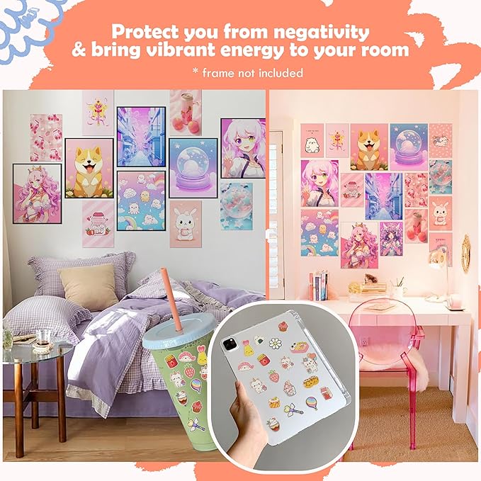 97 Decor Kawaii Wall Art Poster - Cute Anime Room Decor Aesthetic Collage for Bedroom, Dormitory, Kids Room (8x10 UNFRAMED)