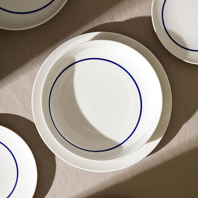 Stone Lain Luna 24-Piece Porcelain Dinnerware Set, Plates and Bowls Set, Dish Set for 8, Blue