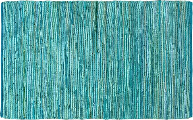 Rug Area Rugs Cotton Teal 3x5 Ft Multicolour Chindi for Livingroom Bedroom Washable RagRug Reversible Farmhouse Kitchen RunnerRug Carpet Area Runner Mat for Hallway, Entryway