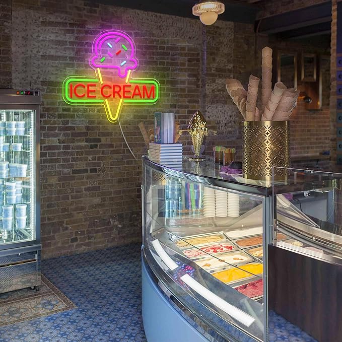 Ice Cream Neon Sign Light up Acrylic LED Lamp with USB Powered Ice Cream Letter Neon Light for Business Store Cafe Drink Shop Office Bedroom Restaurant Decor Adjust Brightness