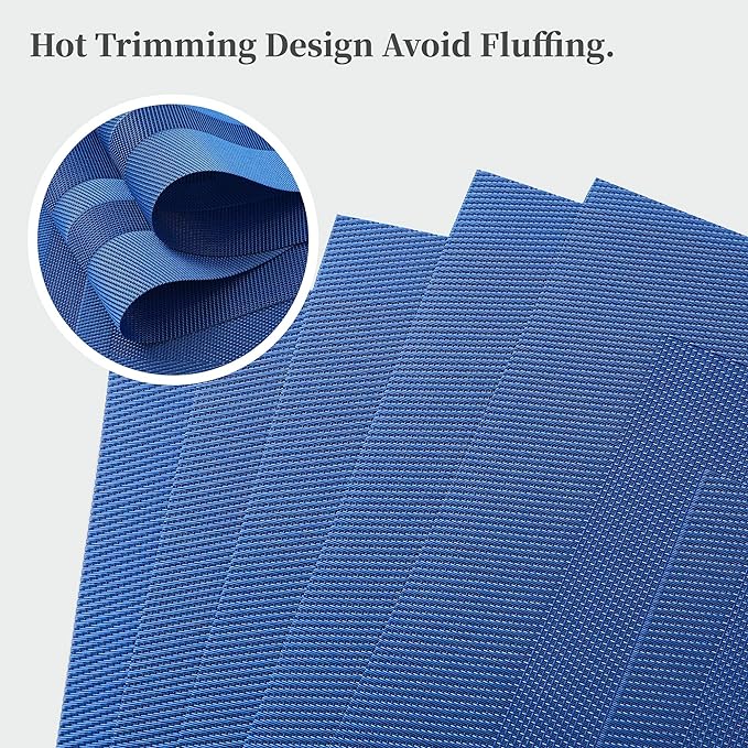 Leetaltree Blue Frame Placemats Set of 4 - Heat Resistant Non-Slip Place mats for Dining Table, Washable Durable PVC Vinyl Woven Table Mats(Blue Frame, 4)