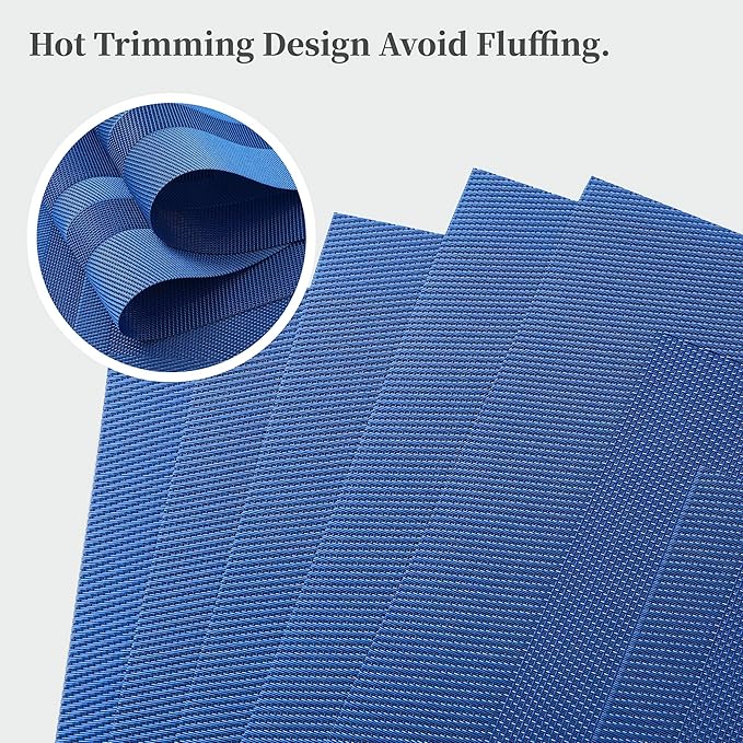 Leetaltree Blue Frame Placemats Set of 8 - Heat Resistant Non-Slip Place mats for Dining Table, Washable Durable PVC Vinyl Woven Table Mats(Blue Frame, 8)