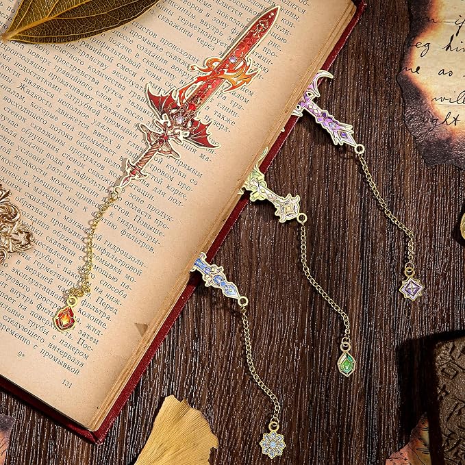 4pcs Fantasy Sword Bookmarks for Books, Journals, Planners - Cool Metal Book Markers for Reading Women & Men, Unique Book Marks Gifts for Book Lovers, Reading Accessories for Students & Adults & Kids