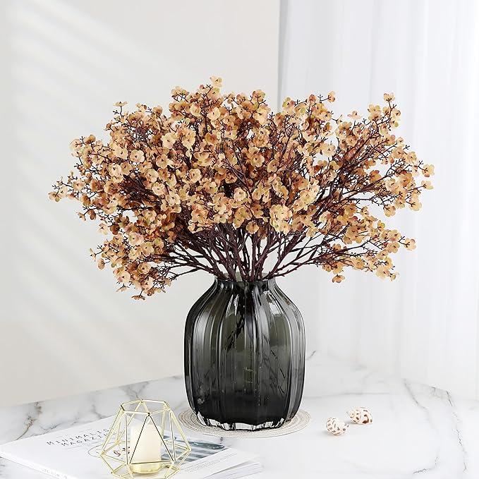 JAKY-Global Babys Breath Silk Artificial Flowers Bulk 6pcs for Fall Decor Fake Flower Bouquet Bulk for Home Kitchen Indoor Bouquet Floral Arrangement Table Centerpieces Farmhouse Decor(Khaki)
