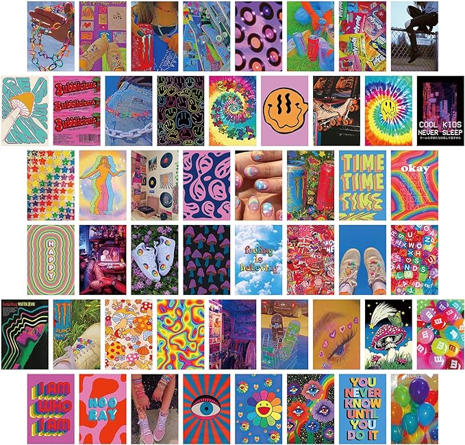 LA MAISON COZY 50PCS Boho Wall Collage Kit, Boho Room Posters Art Print, 4x6'' Vintage Wall Decor Gift for Teen Girls' Dorm Room