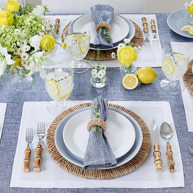 Solino Home Linen White Placemats Set of 6-100% Pure Linen Placemats 14 x 19 Inch for Summer - Fete