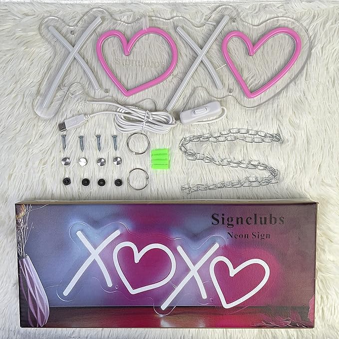 Neon Sign for Wall Decor, 16 x 6.3 Inch Aesthetic Bedroom Custom Neon Sign for Birthday Party Gift Boyfriend Girlfriend Lover Teens Kids Room USB Operated Pink White Led Sign