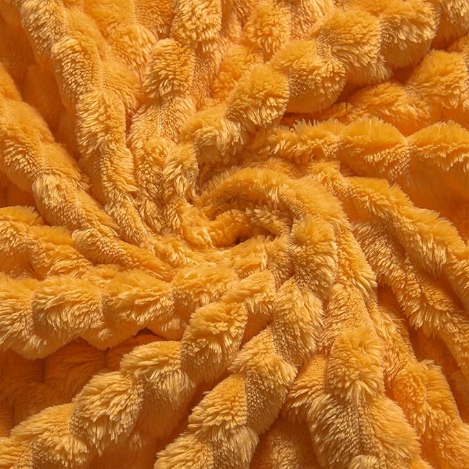 Vessia Flannel Fleece Throw Blanket(50x70 inch), 3D Jacquard Yellow Fuzzy and Warm Blanket for Couch,Sofa,Bed,Chair, 300GSM Super Soft Touch Cozy Lightweight Mustard Throw for All-Season Home Decor