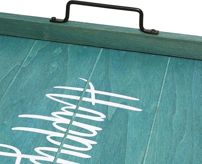Elegant Designs HG2000-BHP Decorative Wood Serving Tray w/Handles, 15.50" x 12", Happy Place