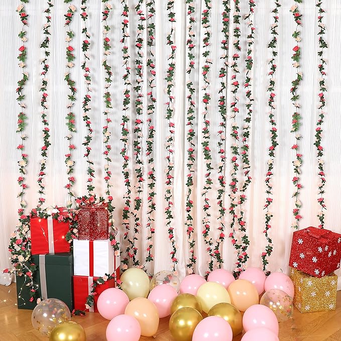 BLEUM CADE 5 Pcs 41Ft Flower Garland Artificial Rose Vines with 5 Pcs 34.5Ft Fake Ivy Vines, Hanging Fake Flower Vines for Wedding Party Valentines Day Christmas Wall Room Decor Aesthetic