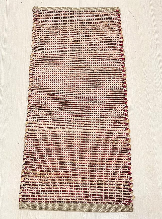 Chardin home Natural Jute Table Runner 13x36 Inch – Vintage Boho Rustic Table Decor – Handwoven Jute Table Runner in Natural and Red Charcoal – Farmhouse Dining or Console Table Accent