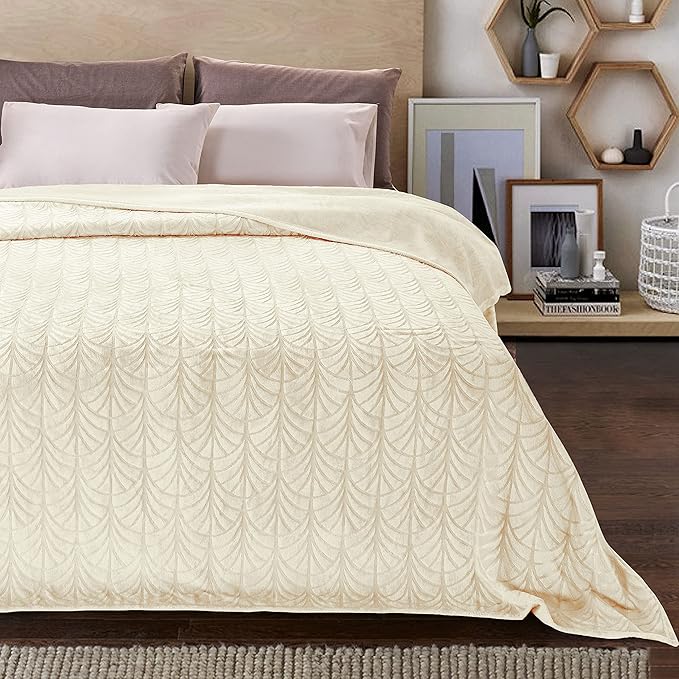 Whale Flotilla Flannel Fleece Twin Size Blanket for Bed, Soft Fluffy Velvet Bedspread Coverlet with Decorative Vintage Pattern for All Season, Warm and Lightweight, 60x80 Inch, Ivory