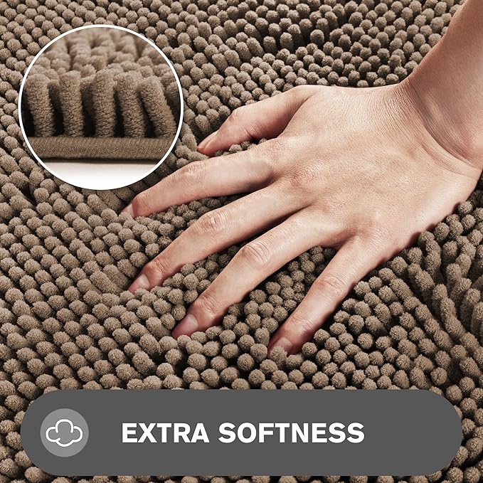 Taupe Bathroom Rugs – Absorbent and Washable Bath Mat, Non-Slip, Thick Soft Chenille Bath Rugs for Bathroom Floor, Shower, Sink - 26" x 44"