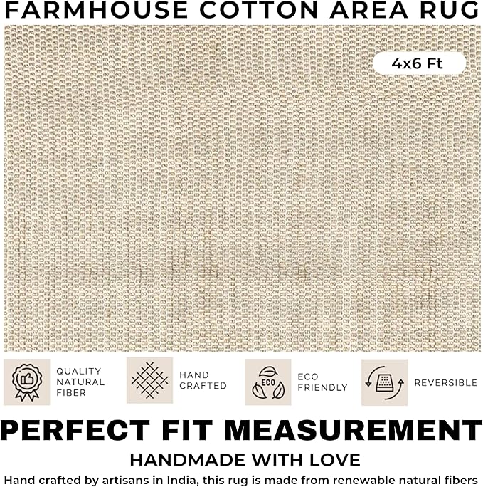 Bedding Craft Jute Cotton Matty Area Rug for Living Room 48x72 Inch - Natural - Machine Washable 4x6 Feet Rugs - 70% Jute and 30% Cotton