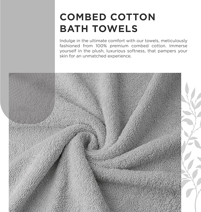 600 GSM Premium Light Grey Bath Towel, 100% Cotton Towels for Bathroom, Silver Soft Bath Towels, Body Towels Silver Towel Set for Bathroom 27x54 Inc Lt. Grey Bath Towels Set of 4