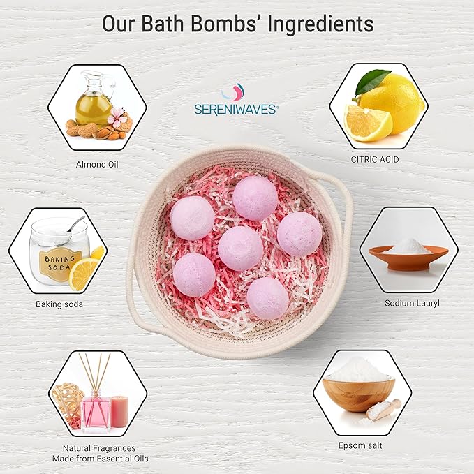 Organic Bath Bombs - Relaxing - Aromatherapy Bombs Made with Real Epsom Salt and Essential Oils for Muscle Relief and Moisture. Safe Bath Bombs for Kids and Adults. (6 Count (Pack of 1))
