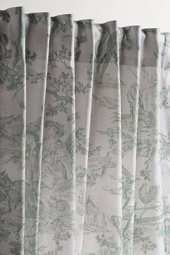 Maison d' Hermine Curtains for Living Room 100% Cotton 96 inch Length One Panel Light Filtering Toile Curtains for Bedroom Windows with Rod and Loop Pockets (The Miller Antique Green, 50" W x 96" L)