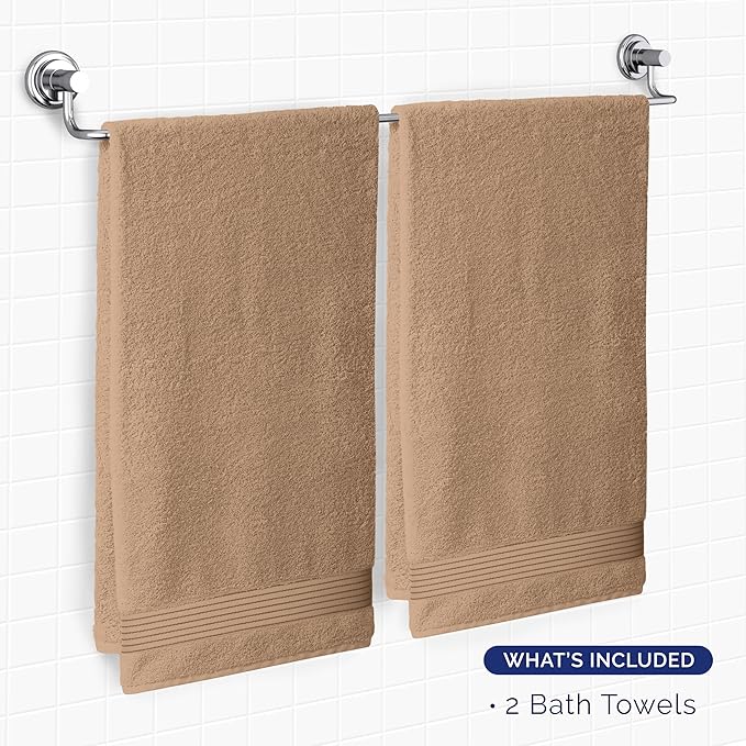 Elegant Comfort Premium Turkish Cotton 2 Pack Bath Towel Set - 27 x 54 inch, Luxurious Hotel Spa Quality 100% Turkish Cotton 2PC Bath Towel Set - Highly Absorbent - Soft Bathroom Towels, Taupe