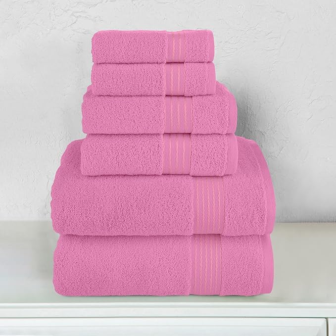 Elegant Comfort Premium Cotton 6-Piece Towel Set, Includes 2 Washcloths, 2 Hand Towels and 2 Bath Towels, 100% Turkish Cotton - Highly Absorbent and Super Soft Towels for Bathroom, Light Pink