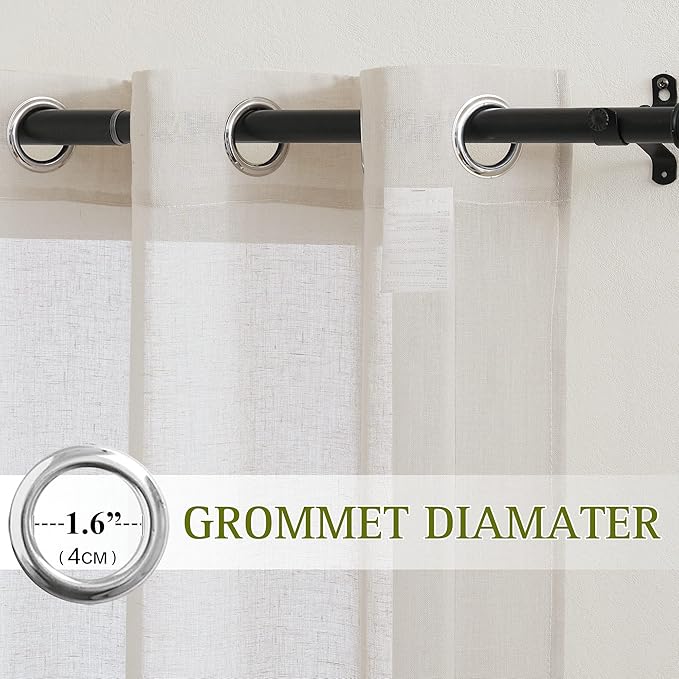 NICETOWN 48 inch Curtains 2 Panels Set for Kitchen, Grommet Semi Sheer Short Curtains & Drapes Privacy with Light Filtering for Cafe/Small Window, Natural, W36 x L48, 2 Pieces