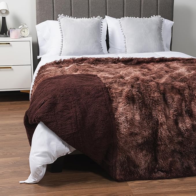 PAVILIA Brown Fluffy Throw Blanket for Couch, Fuzzy for Women Men, Furry Plush Warm for Bed Sofa, Super Soft Thick Faux Fur Sherpa, Tie-Dye, 50x60