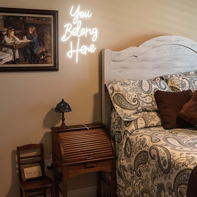 You Belong Here Neon Signs for Wall Decor, Dimmable LED Neon Signs for Bedroom, Custom Inspirational Quote LED Neon Light for Salon Bar Home Wall Decor Classroom Decor Party Personalized