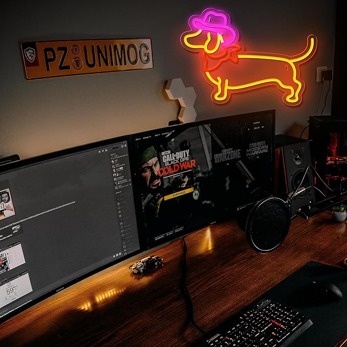 Dachshund Neon Sign Dog Neon Signs for Wall Decor Cute Puppy with Cowboy Hat Led Light Sign for Pet Shop Bedroom Wall Home Party Decor, Party Accessory, Gift for Dog Lover…