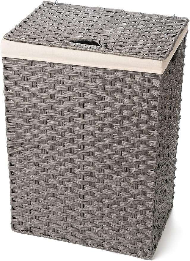 Synthetic Wicker Laundry Hamper Basket With Lid and Liner by Blue Ridge Basket Company (Gray)