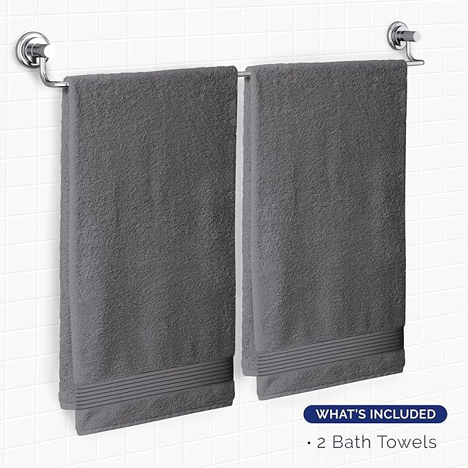 Elegant Comfort Premium Turkish Cotton 2 Pack Bath Towel Set - 27 x 54 inch, Luxurious Hotel Spa Quality 100% Turkish Cotton 2PC Bath Towel Set - Highly Absorbent - Soft Bathroom Towels, Grey