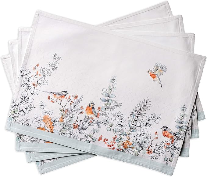 Maison d' Hermine Placemats Set of 4 100% Cotton Washable Cloth Place Mats, Reusable Table Mats for Kitchen Dining Decoration, Party, Wedding, Restaurant (Whitish Shabby Chique, 13" x 19")