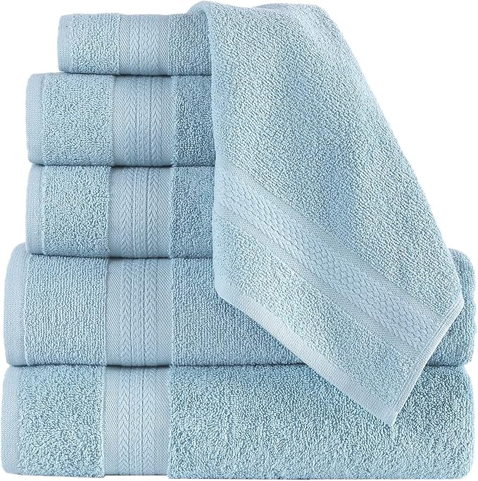 REGAL RUBY, 6 Piece Towel Set, 2 Bath Towels 2 Hand Towels 2 Washcloths, Soft and Absorbent, 100% Turkish Cotton Towels for Bathroom Shower Towel, Bath Linen Set Blue
