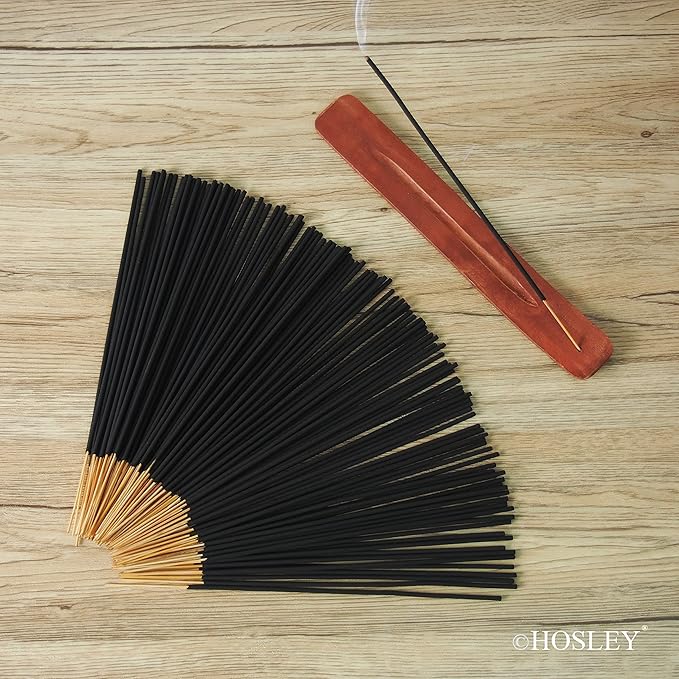 Hosley 140pack Assorted Incense Stick with Black Holder, Infused with Essential Oils. Ideal Gift for Wedding, Events, Aromatherapy, Spa, Reiki, Meditation, Bathroom Setting