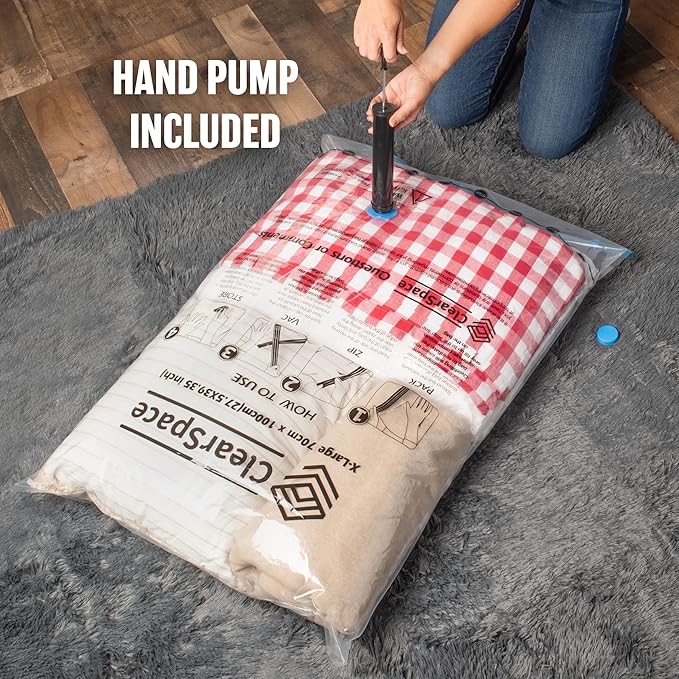 Vacuum Seal Bags for Clothing Travel, 10 Jumbo - Space Saver Vacuum Storage Bags, Blanket & Clothes Storage Bags Vacuum Sealed – Hand Pump Included, Bolsas Para Guardar Ropa Al Vacío