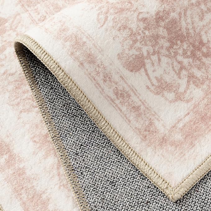 Area Rug 3x5 Washable Pink Rug Vintage Boho Medallion Entryway Door Mat Entrance Distressed Retro Carpet Non Slip Low Pile Small Soft for Office Kitchen Bedroom Laundry Bathroom Hallway
