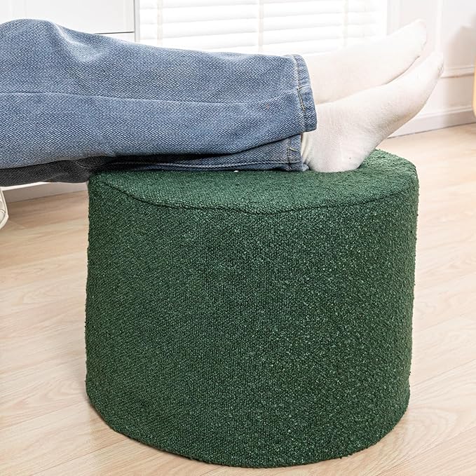 Asuprui Supportive Boucle Pouf Ottoman and Foot Rest Elevate Your Living Room Decor with Lightweight Pouf Filler Modern Foam Stuffed Poof Perfect to Rest Your Feet Moss Green