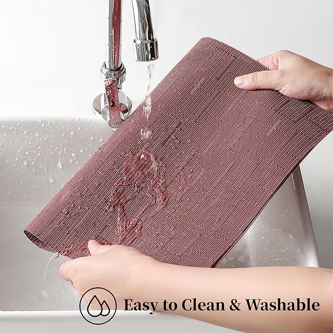 Leetaltree Burgundy Placemats Set of 6 - Heat Resistant Non-Slip Place mats for Dining Table, Washable Durable PVC Vinyl Woven Table Mats(Burgundy, 6)