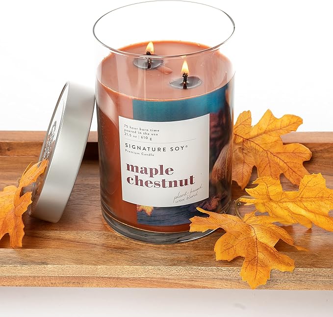 Lidded Maple Chestnut Scented Candle, Extra Large Jar