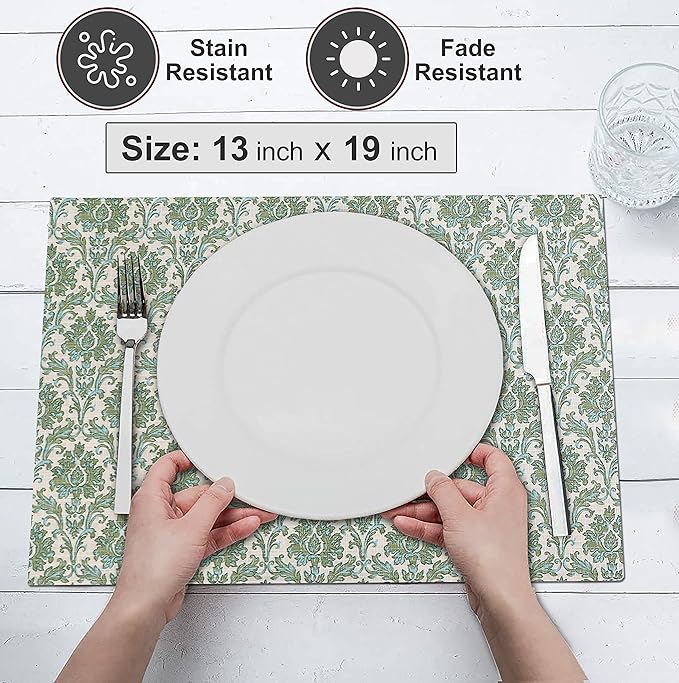 Ruvanti Placemats - 100% Cotton, 13x19 Inch, Set of 6 Modern Place Mats for Dining Table Decor, Kitchen & Table Linens, Coffee Mat for Christmas Dinners - Off Toned