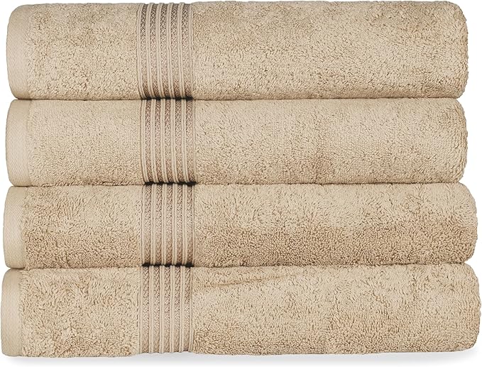 Superior Egyptian Cotton 4-Piece Bath Towel Set for Shower, Bath, Spa, Resort, Hotel, Soft Body Towels, Airbnb Essentials, Apartment, Dorm, Quick Dry, Absorbent, Bathroom Basics, Taupe