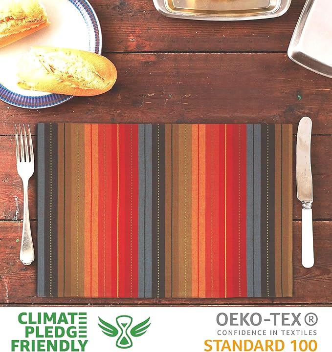 Urban Villa Placemats for Dining Table 100% CottonPlacemats 14''x20'' Over Sized Tablemats Set of 6 Placemats Multicolor Cuisine Stripes Tablemats for Family Dinners Wedding PartiesPlacemats